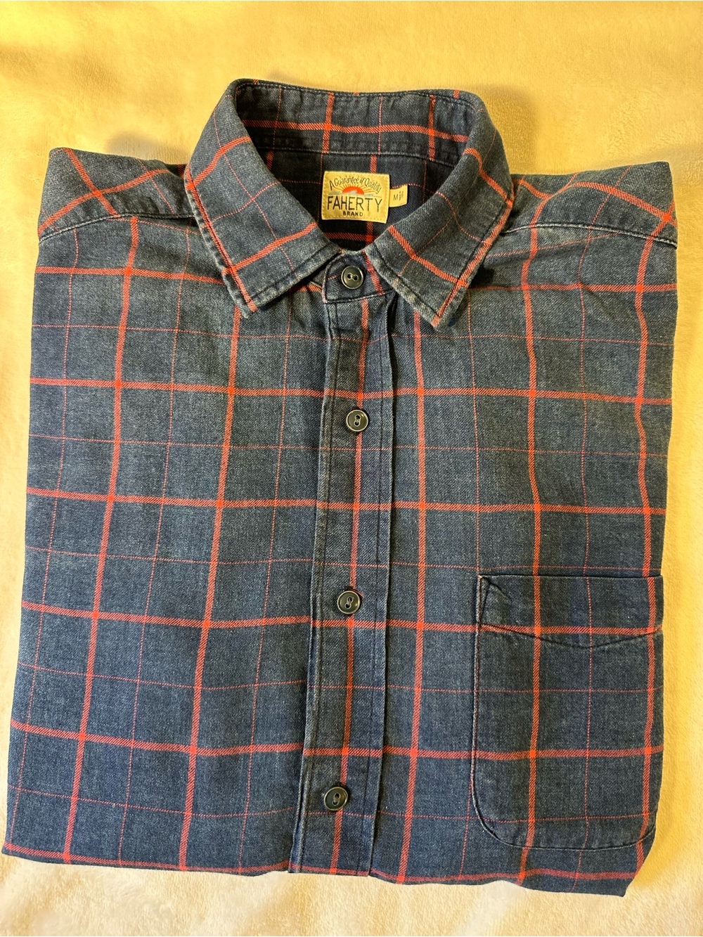 Faherty Men’s Navy Blue & Red Windowpane Shirt size Medium